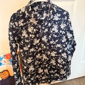 Express Men’s Navy Shirt with White Floral Print